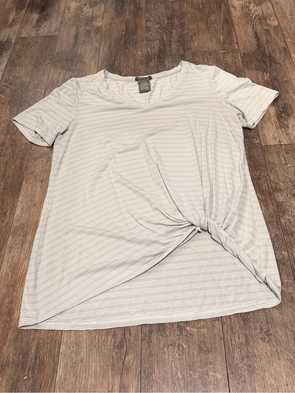 Matty M Light Gray Striped Front Knot Short Sleeve Tee